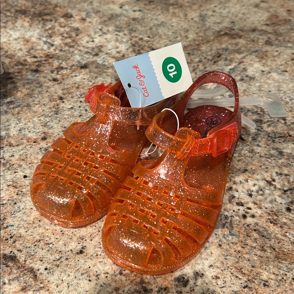 NWT Set of 2 Girls 10 Glitter Jelly Sandals -Clear and Orange Ombré ~Cat & Jack - Picture 2 of 8